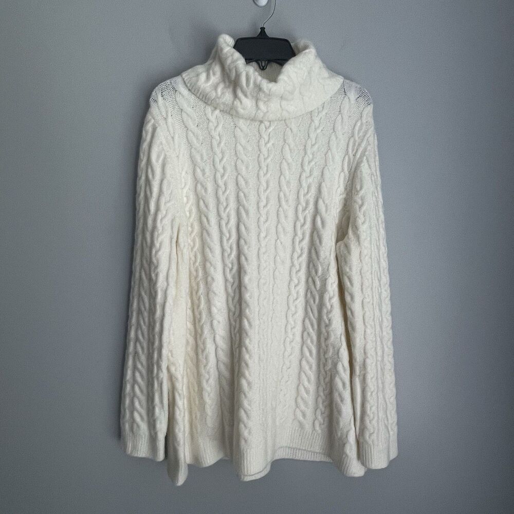 Talbots Cable Knit Sweater Size MP Cream Chunky Fisherman Turtleneck